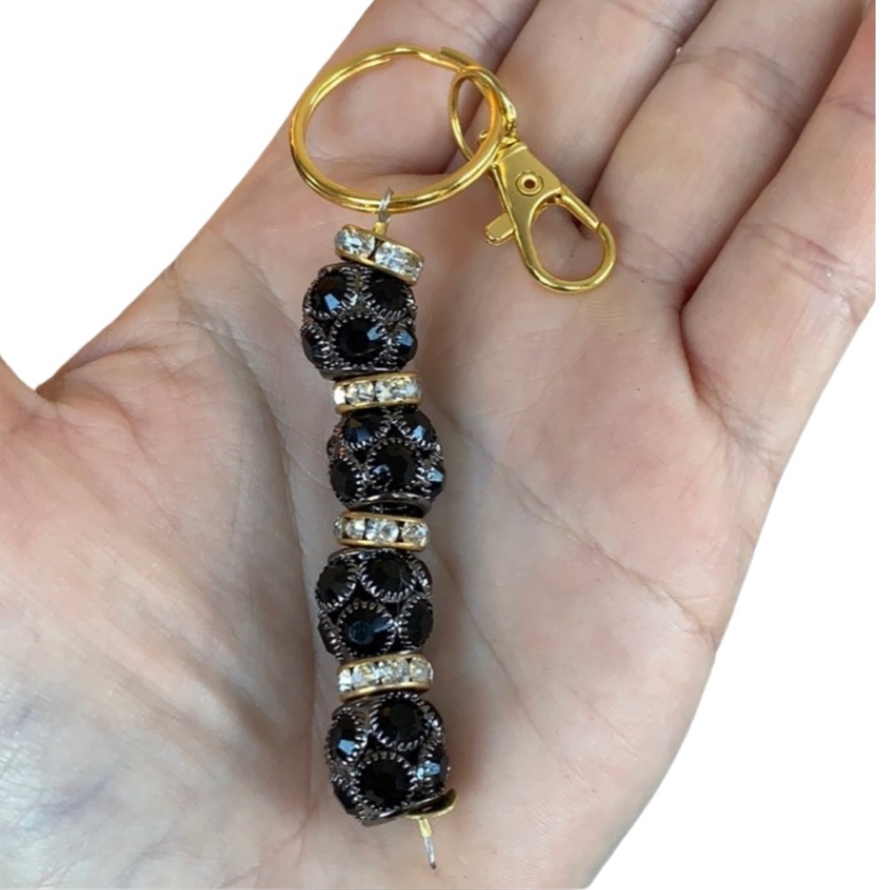 Black crystal beaded handmade keychain